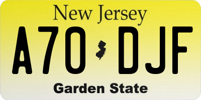 NJ license plate A70DJF
