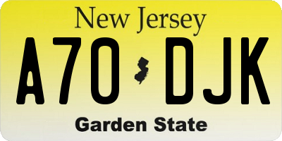 NJ license plate A70DJK
