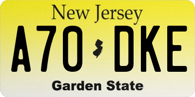 NJ license plate A70DKE