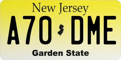 NJ license plate A70DME