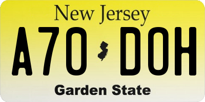 NJ license plate A70DOH