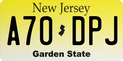 NJ license plate A70DPJ