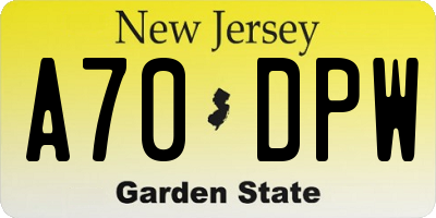 NJ license plate A70DPW