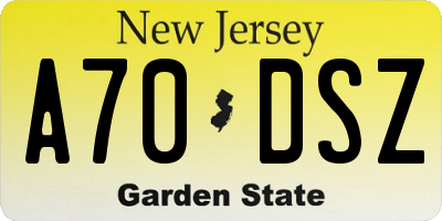 NJ license plate A70DSZ