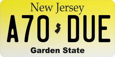 NJ license plate A70DUE