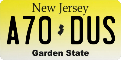 NJ license plate A70DUS