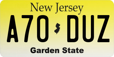 NJ license plate A70DUZ