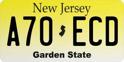 NJ license plate A70ECD