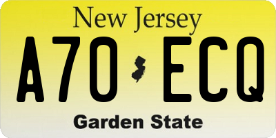 NJ license plate A70ECQ