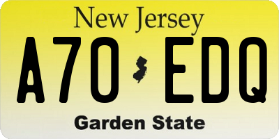 NJ license plate A70EDQ