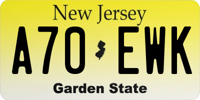 NJ license plate A70EWK