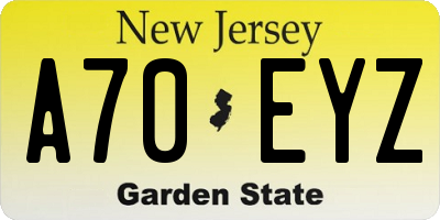 NJ license plate A70EYZ