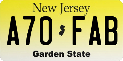 NJ license plate A70FAB