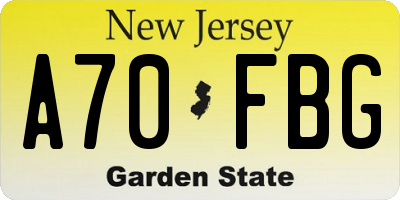 NJ license plate A70FBG