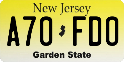 NJ license plate A70FDO