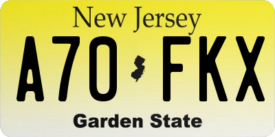 NJ license plate A70FKX