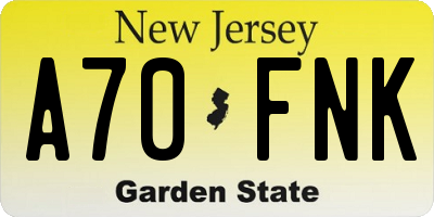NJ license plate A70FNK