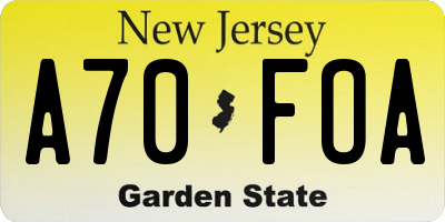 NJ license plate A70FOA