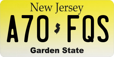 NJ license plate A70FQS