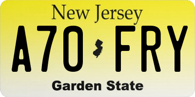 NJ license plate A70FRY
