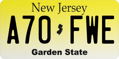 NJ license plate A70FWE