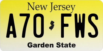 NJ license plate A70FWS