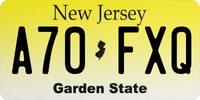 NJ license plate A70FXQ