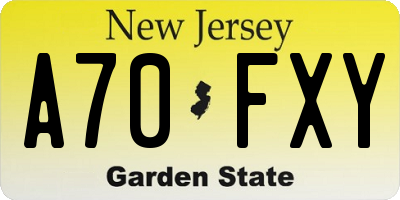 NJ license plate A70FXY