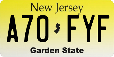 NJ license plate A70FYF