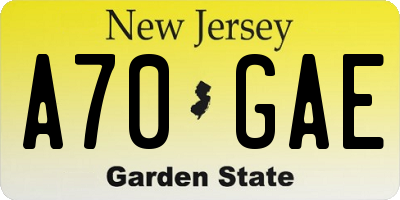 NJ license plate A70GAE