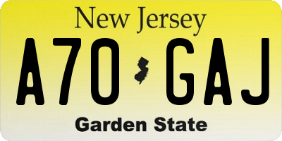 NJ license plate A70GAJ