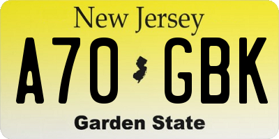 NJ license plate A70GBK
