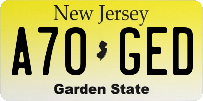 NJ license plate A70GED