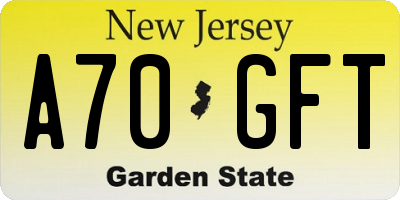 NJ license plate A70GFT