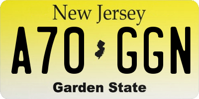 NJ license plate A70GGN