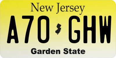 NJ license plate A70GHW