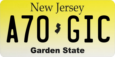 NJ license plate A70GIC