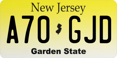 NJ license plate A70GJD