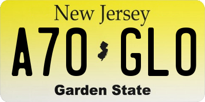 NJ license plate A70GLO