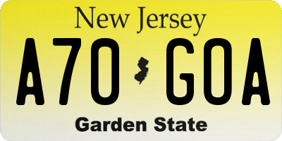 NJ license plate A70GOA
