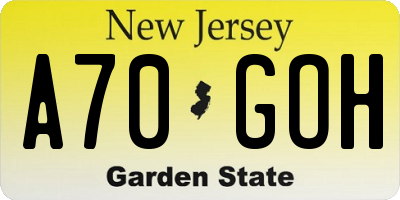 NJ license plate A70GOH