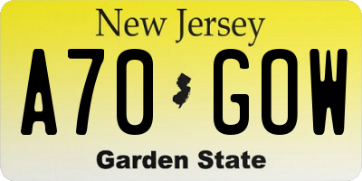 NJ license plate A70GOW