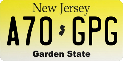 NJ license plate A70GPG