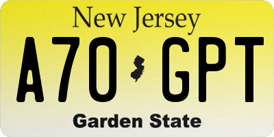 NJ license plate A70GPT
