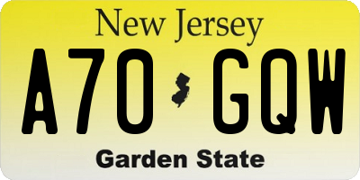 NJ license plate A70GQW