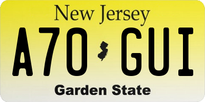 NJ license plate A70GUI