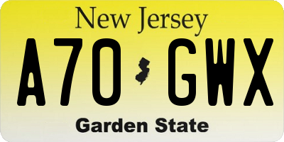 NJ license plate A70GWX