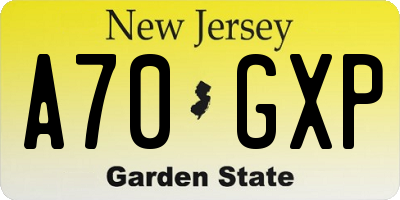 NJ license plate A70GXP