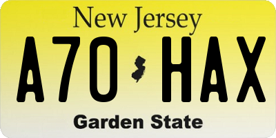NJ license plate A70HAX