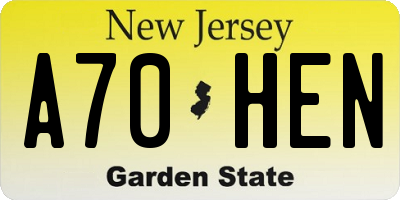 NJ license plate A70HEN